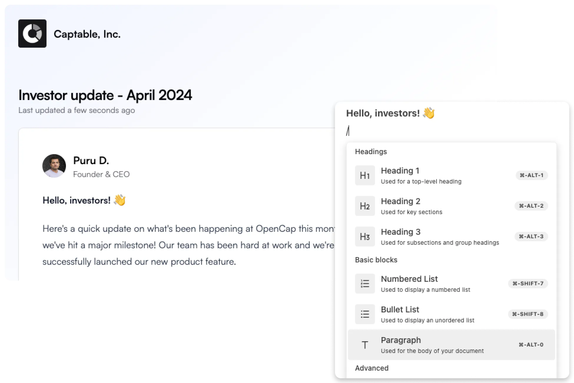 Send investor update